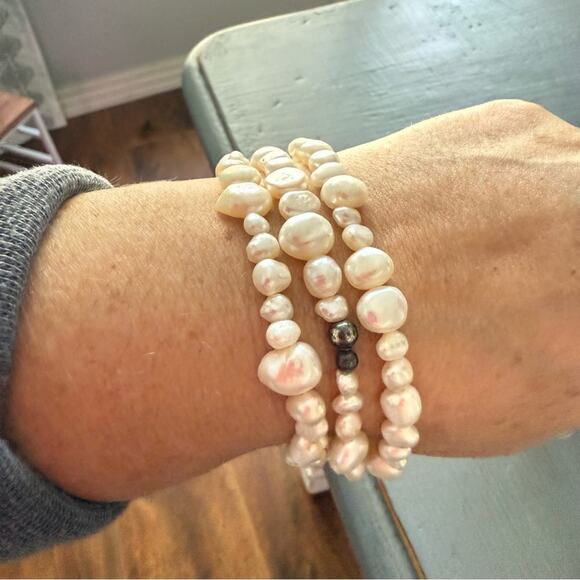 Silpada 925 Silver Beaded Stretch Goddess Freshwater Pearl Bracelets Set of 3 - Picture 3 of 8